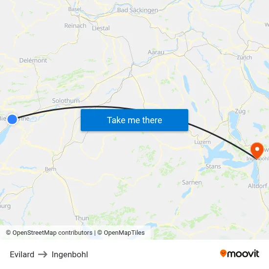 Evilard to Ingenbohl map
