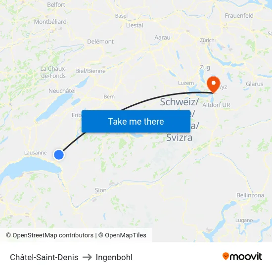 Châtel-Saint-Denis to Ingenbohl map