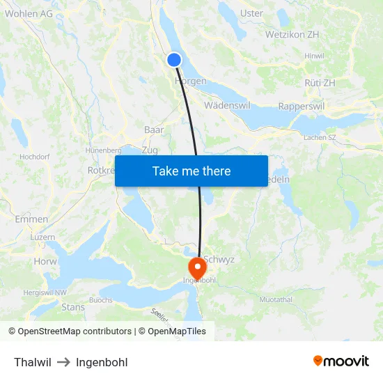 Thalwil to Ingenbohl map