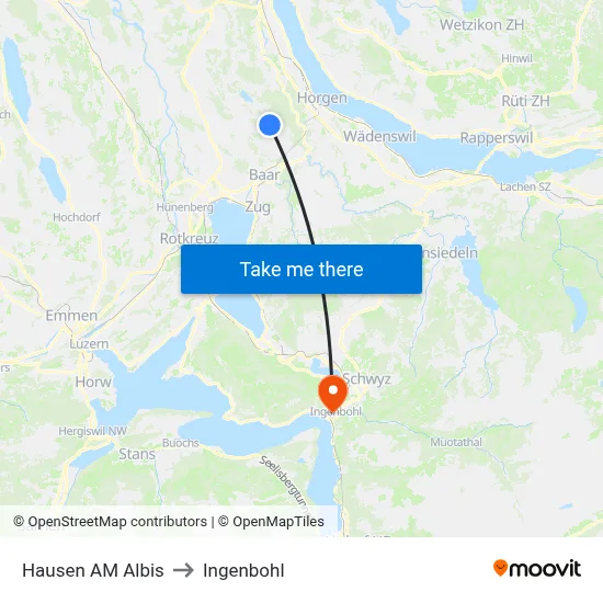 Hausen AM Albis to Ingenbohl map