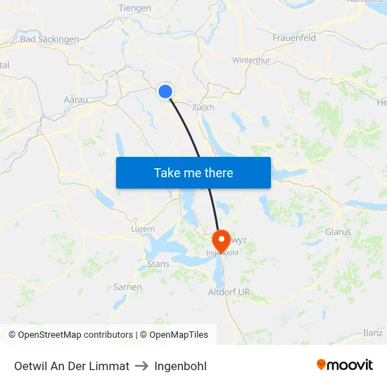 Oetwil An Der Limmat to Ingenbohl map