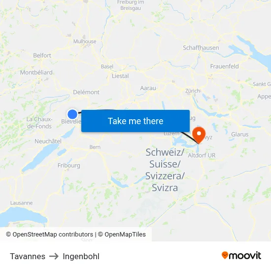 Tavannes to Ingenbohl map