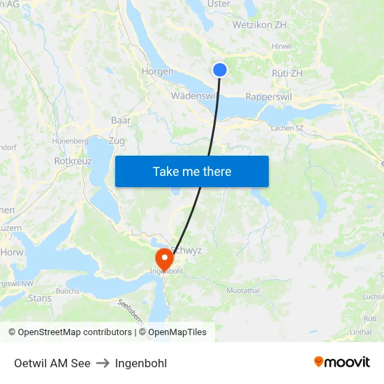 Oetwil AM See to Ingenbohl map