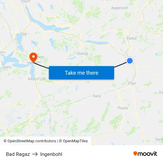 Bad Ragaz to Ingenbohl map