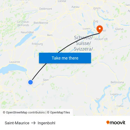 Saint-Maurice to Ingenbohl map