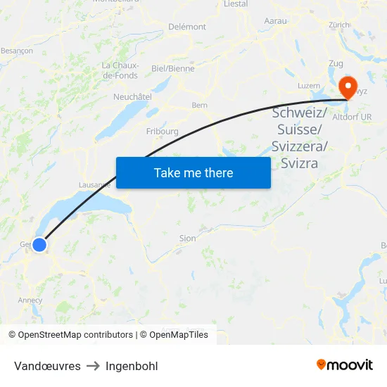 Vandœuvres to Ingenbohl map