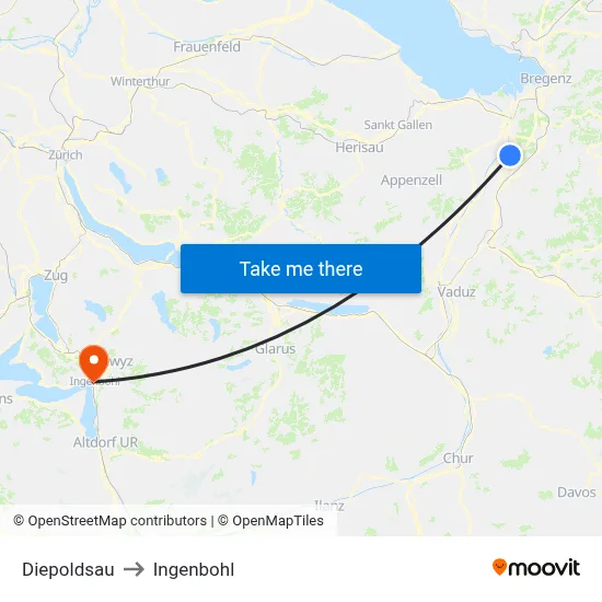 Diepoldsau to Ingenbohl map