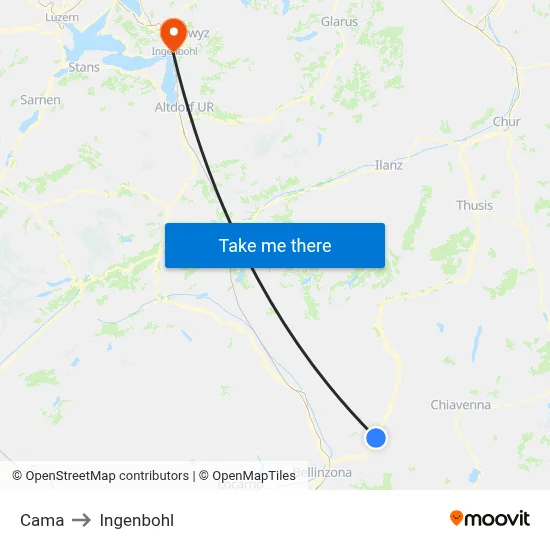Cama to Ingenbohl map