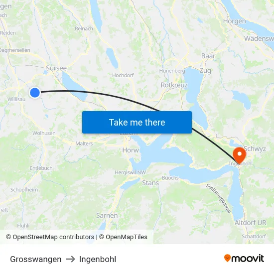 Grosswangen to Ingenbohl map