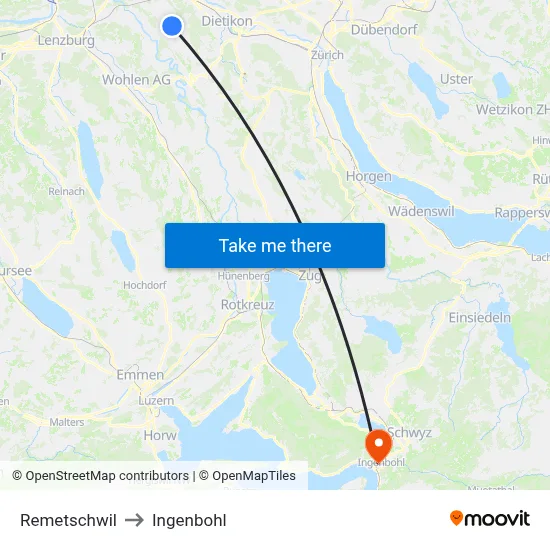 Remetschwil to Ingenbohl map