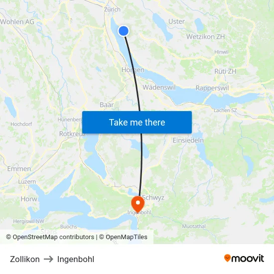 Zollikon to Ingenbohl map