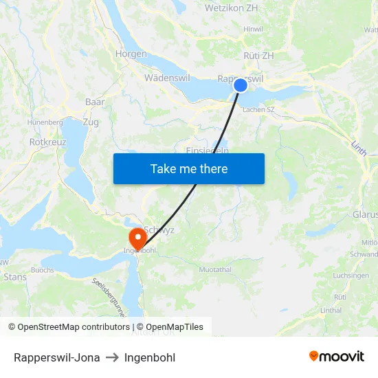 Rapperswil-Jona to Ingenbohl map