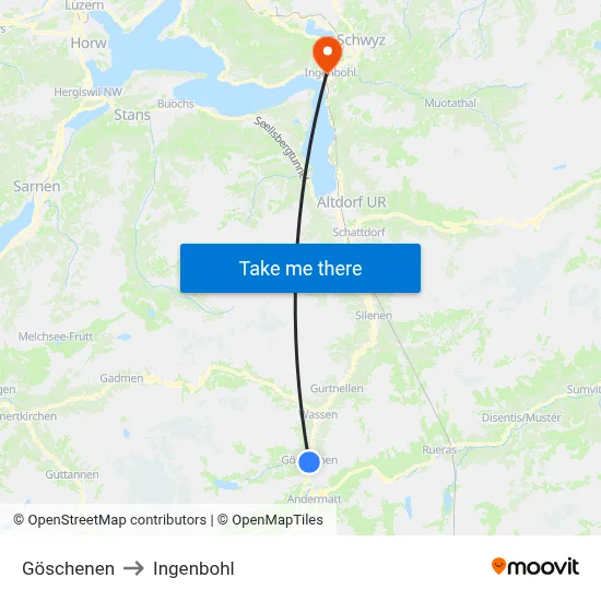 Göschenen to Ingenbohl map