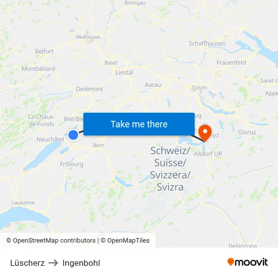 Lüscherz to Ingenbohl map