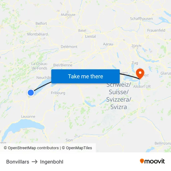 Bonvillars to Ingenbohl map