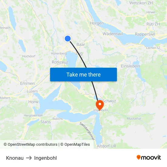 Knonau to Ingenbohl map