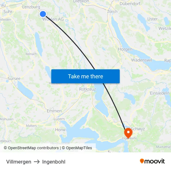 Villmergen to Ingenbohl map