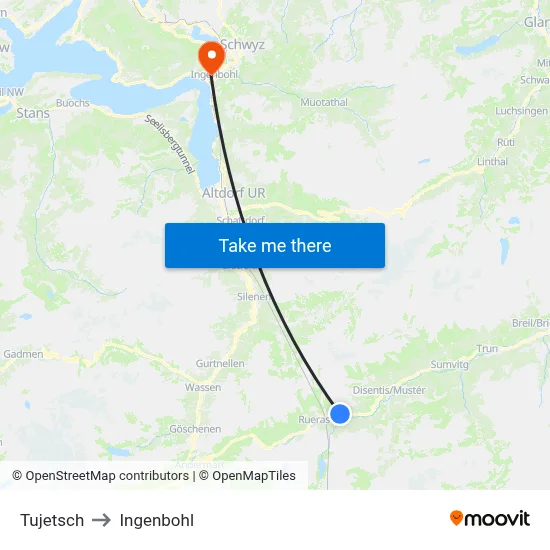 Tujetsch to Ingenbohl map