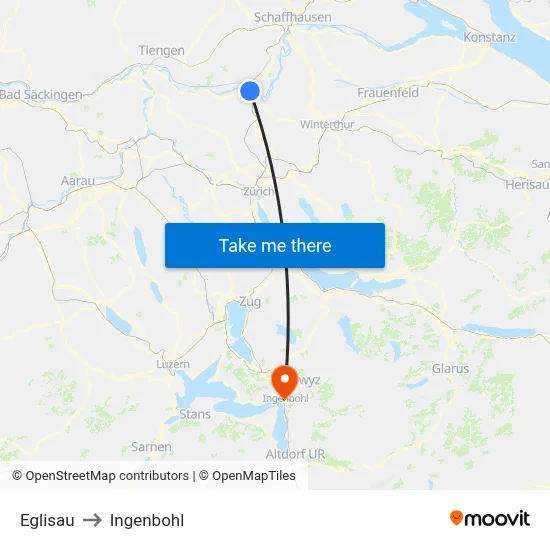 Eglisau to Ingenbohl map