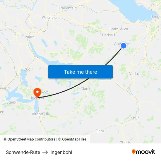 Schwende-Rüte to Ingenbohl map
