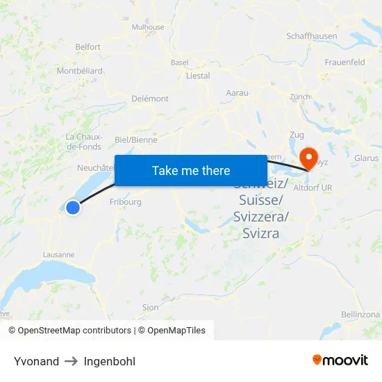 Yvonand to Ingenbohl map