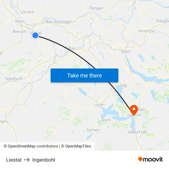 Liestal to Ingenbohl map