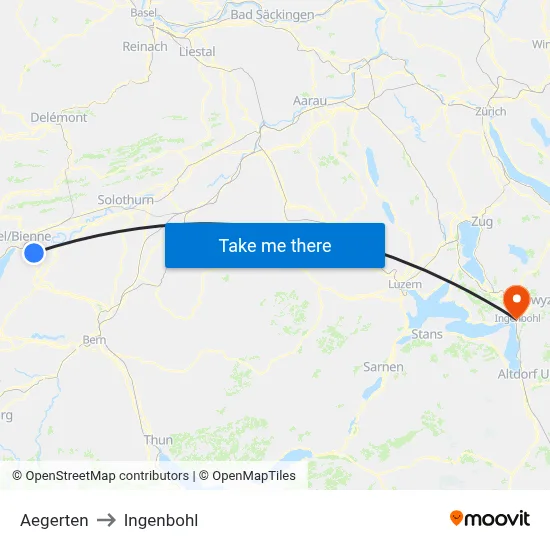 Aegerten to Ingenbohl map
