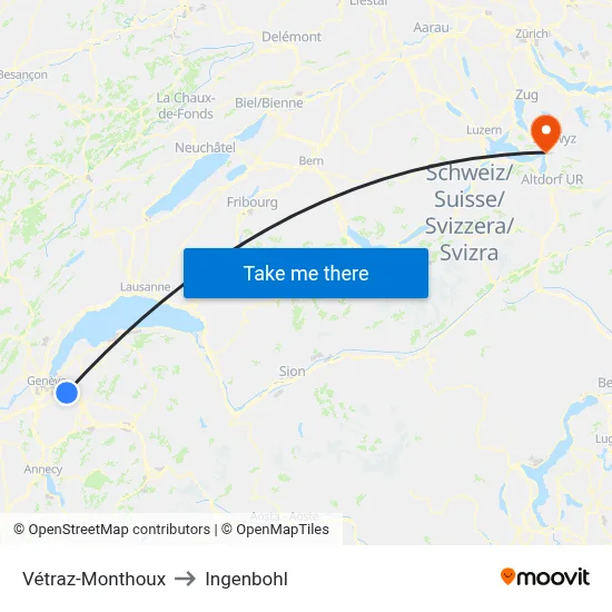 Vétraz-Monthoux to Ingenbohl map
