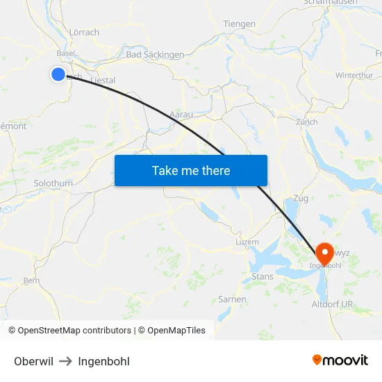 Oberwil to Ingenbohl map