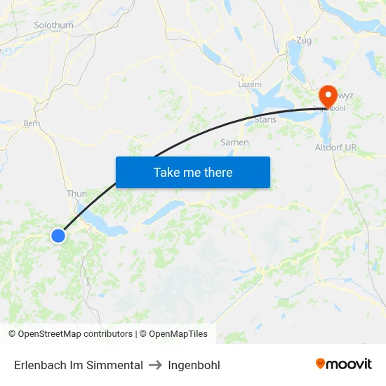 Erlenbach Im Simmental to Ingenbohl map