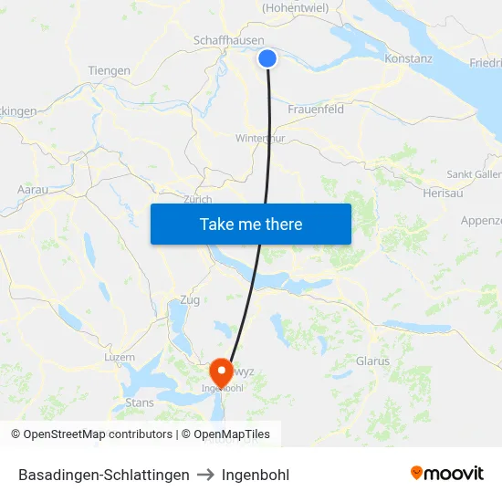 Basadingen-Schlattingen to Ingenbohl map