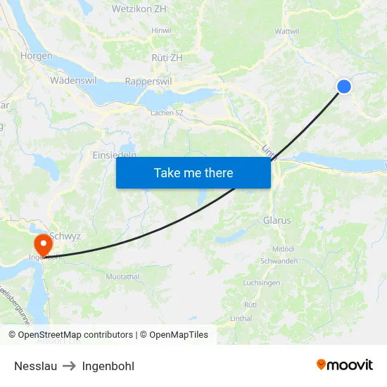 Nesslau to Ingenbohl map