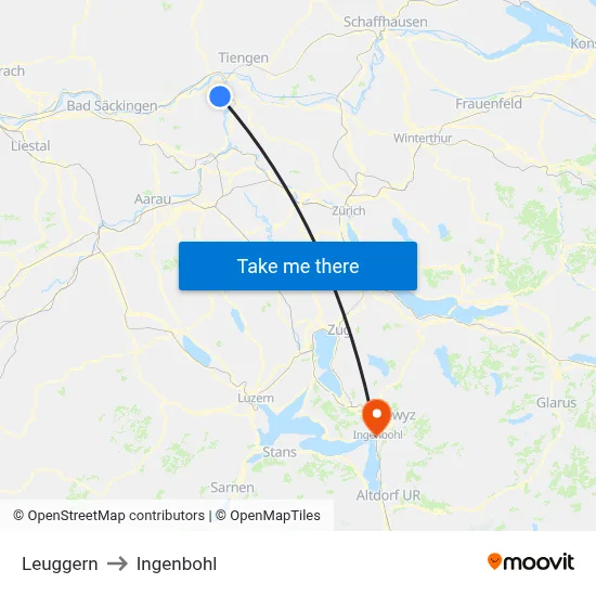 Leuggern to Ingenbohl map