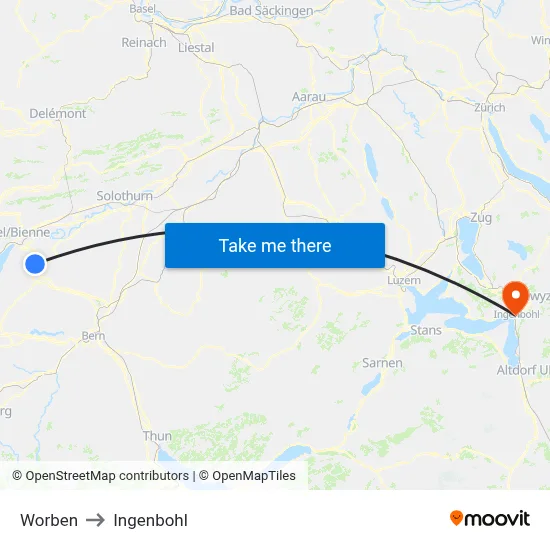 Worben to Ingenbohl map