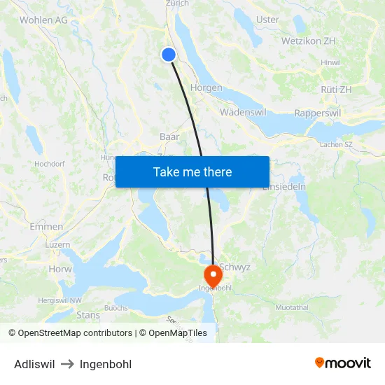 Adliswil to Ingenbohl map
