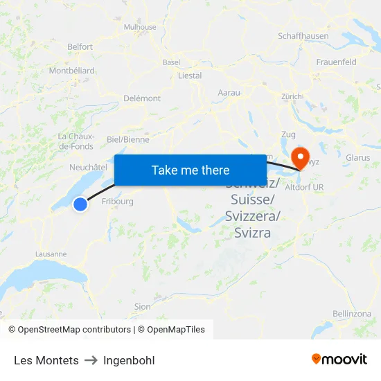 Les Montets to Ingenbohl map
