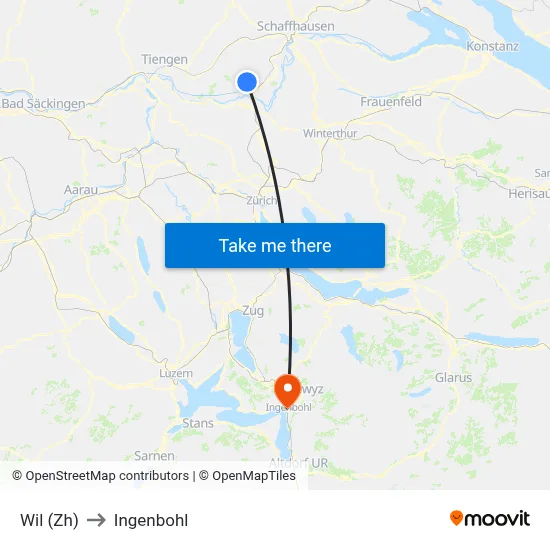 Wil (Zh) to Ingenbohl map