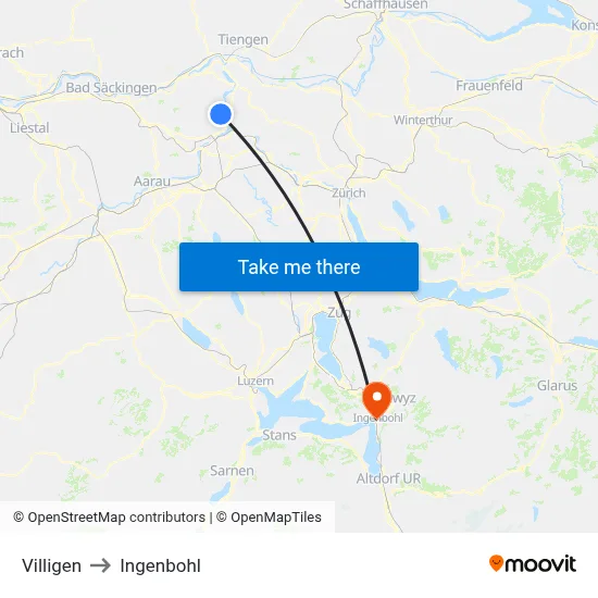 Villigen to Ingenbohl map
