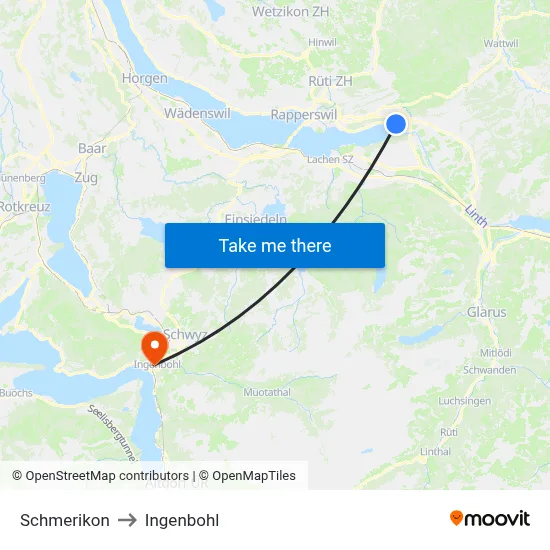 Schmerikon to Ingenbohl map