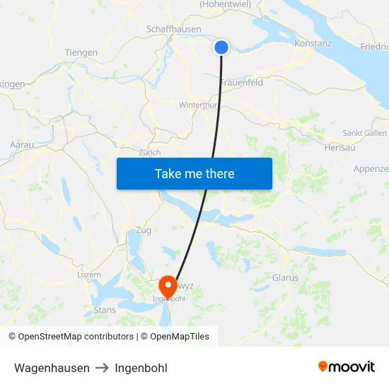 Wagenhausen to Ingenbohl map