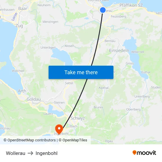 Wollerau to Ingenbohl map