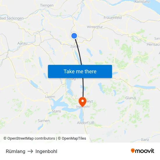 Rümlang to Ingenbohl map
