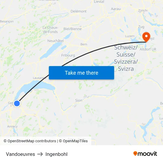 Vandoeuvres to Ingenbohl map