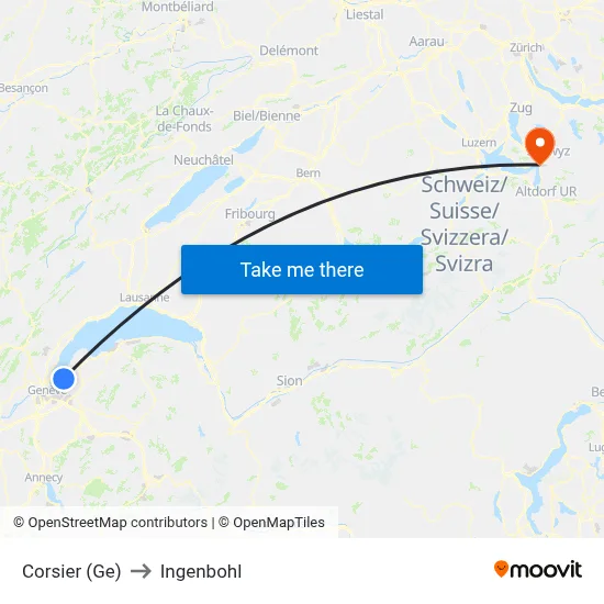 Corsier (Ge) to Ingenbohl map