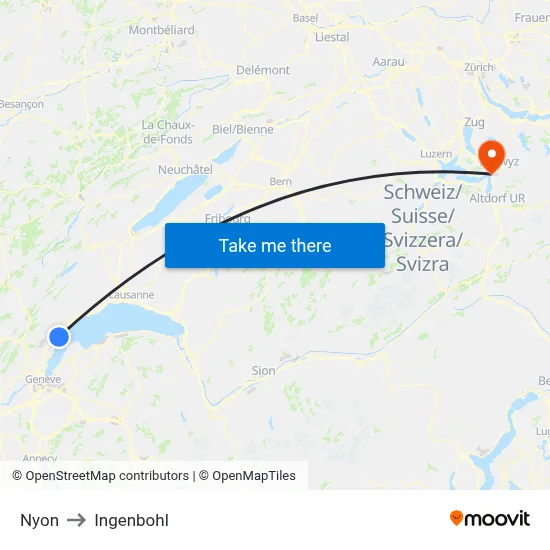 Nyon to Ingenbohl map