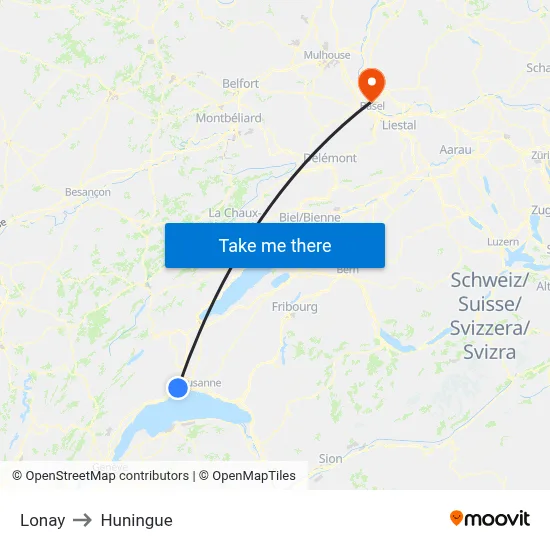 Lonay to Huningue map