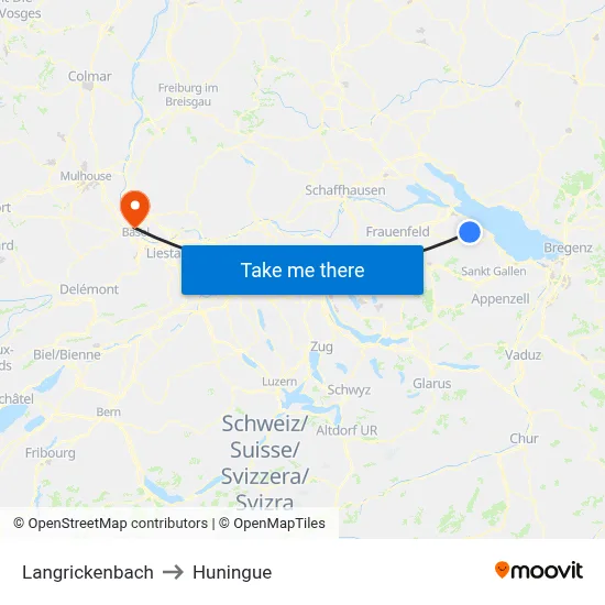 Langrickenbach to Huningue map