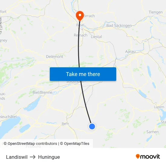 Landiswil to Huningue map