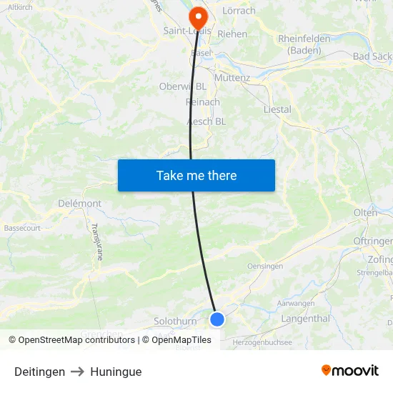 Deitingen to Huningue map