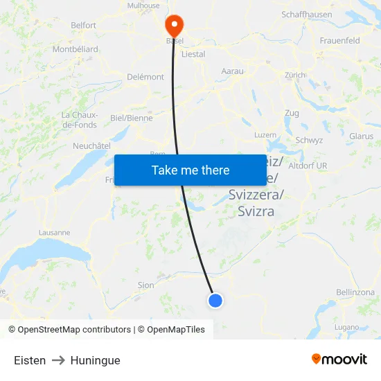 Eisten to Huningue map